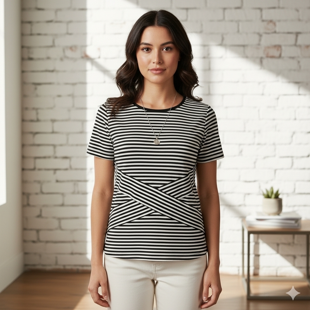 Women's Plus Size Dress Barn striped geometric short sleeve shirt
